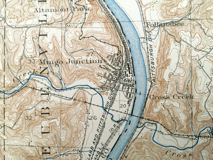 Antique Steubenville, Ohio 1904 US Geological Survey Topographic Map – Knox, Island Creek, Wells, La Belle View, Toronto, Panhandle, OH WV