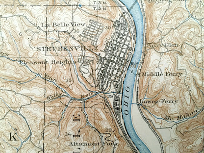 Antique Steubenville, Ohio 1904 US Geological Survey Topographic Map – Knox, Island Creek, Wells, La Belle View, Toronto, Panhandle, OH WV