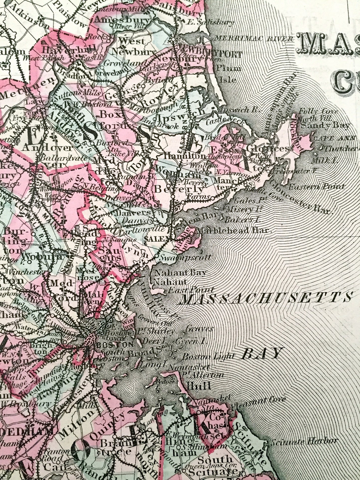 Antique 1855 New England County Map by Coltons – Massachusetts, Connecticut, Rhode Island, Cape Cod, Martha's Vineyard, Boston Berkshires MA