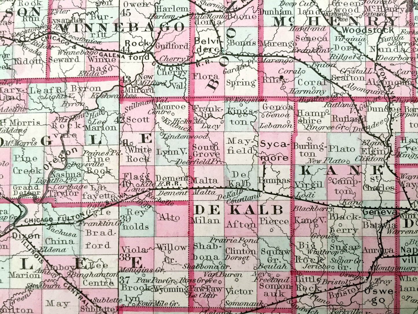 Antique 1855 Illinois State Map by Colton – Chicago, Lake, Cook County, Springfield, Galena, Aurora, Joliet, Waukegan, Highland Park, IL