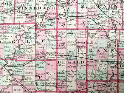 Antique 1855 Illinois State Map by Colton – Chicago, Lake, Cook County, Springfield, Galena, Aurora, Joliet, Waukegan, Highland Park, IL