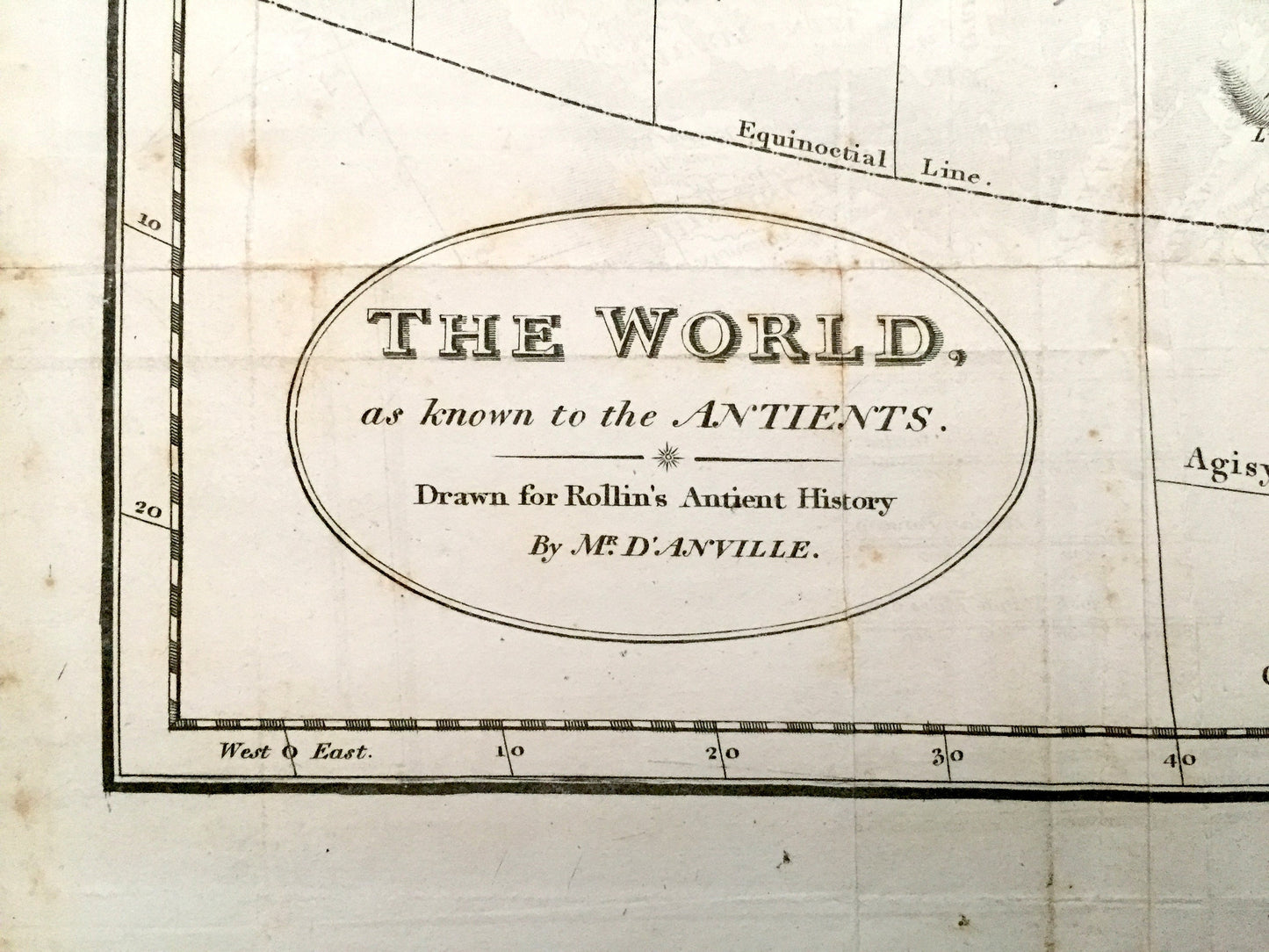 Antique 1808 World As Known to the Ancients Map by D'Anville from Rollins' Ancient History – Turkey Syria Greece Africa Europe Asia Italy