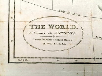 Antique 1808 World As Known to the Ancients Map by D'Anville from Rollins' Ancient History – Turkey Syria Greece Africa Europe Asia Italy