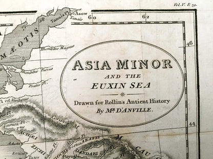 Antique 1808 Asia Minor Map by D'Anville from Rollins' Ancient History – Turkey, Istanbul, Ankara, Black Sea, Georgia, Romania, Crimea