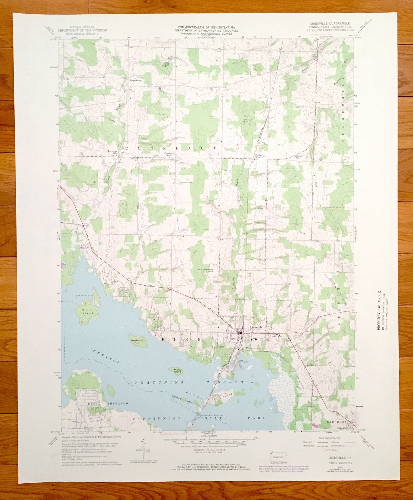 Antique Linesville, Pennsylvania 1959 US Geological Survey Topographic Map – Crawford County, Steamburg, Summit, Shenango Pymatuning Lake PA