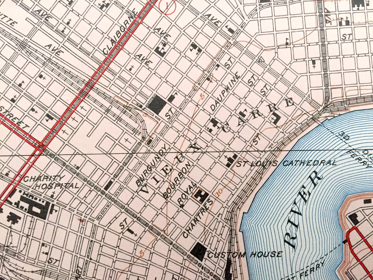 Antique New Orleans, Louisiana 1951 WALL SIZE US Geological Survey Topographic Map – Big Easy, Bourbon Street, French Quarter, Saints, la
