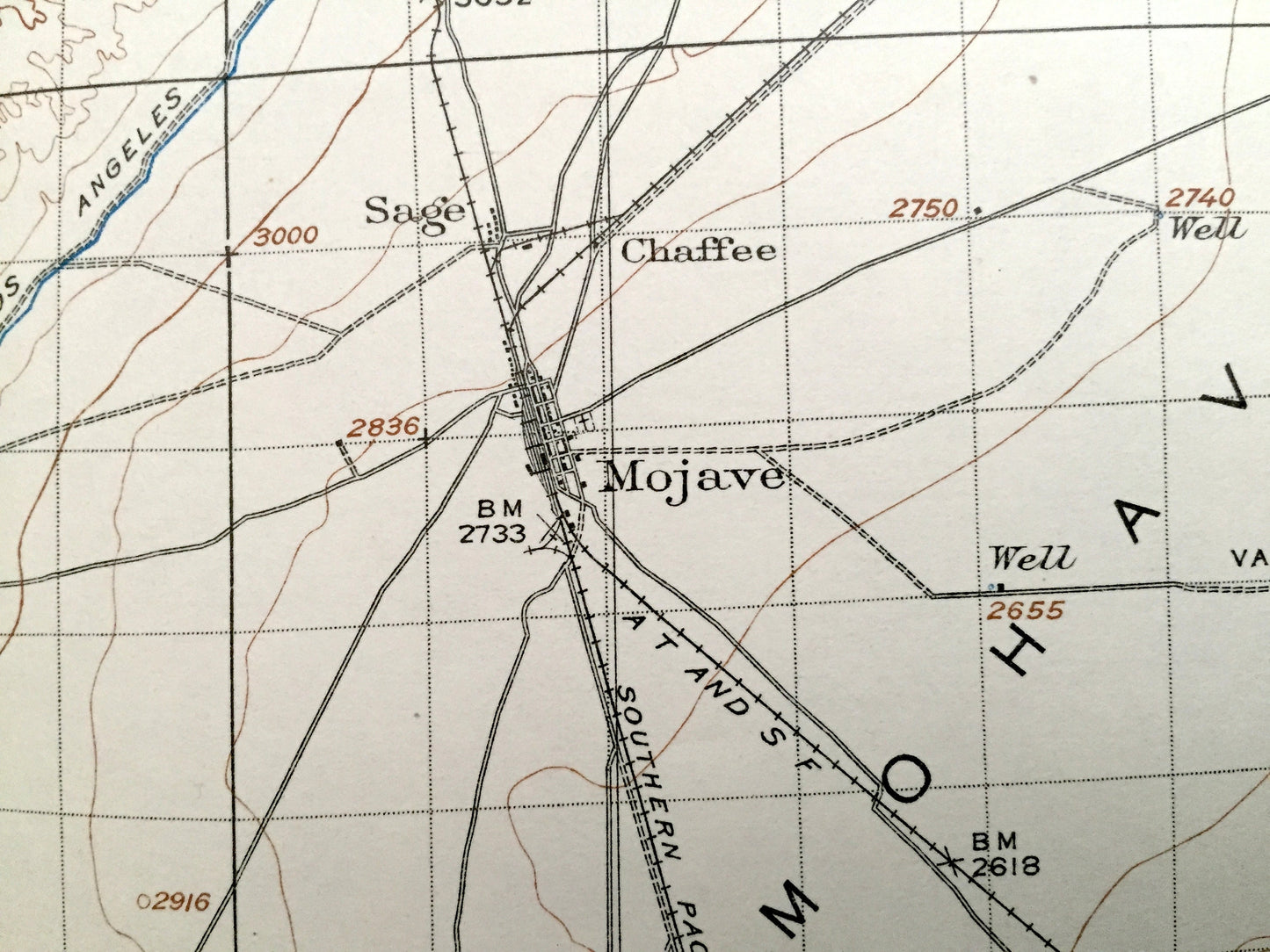 Antique Mojave, California 1915 US Geological Survey Topographic Map – Mojave Desert, Mohave, Tehachapi, Kern County, Sierra Nevada, Sequoia