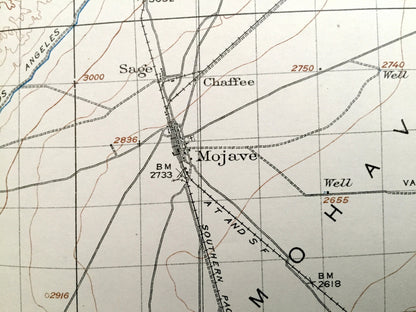 Antique Mojave, California 1915 US Geological Survey Topographic Map – Mojave Desert, Mohave, Tehachapi, Kern County, Sierra Nevada, Sequoia