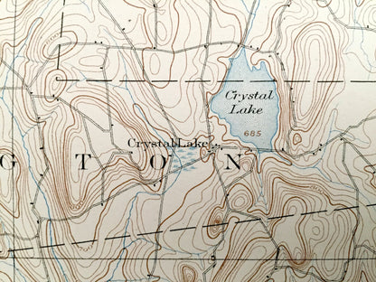 Antique Tolland, Connecticut 1892 US Geological Survey Topographic Map – Rockville, Coventry, Ellington, Somers, Stafford Springs, County CT