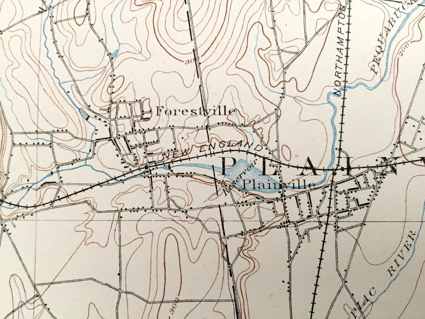 Antique Meriden, Connecticut 1893 US Geological Survey Topographic Map – Burlington, Farmington, Southington, Bristol New Britain Wolcott CT
