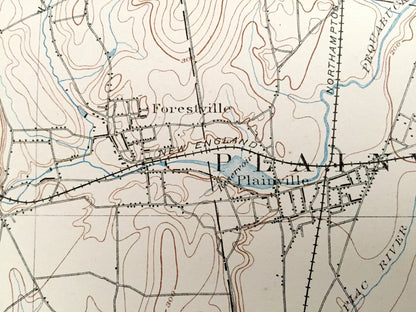 Antique Meriden, Connecticut 1893 US Geological Survey Topographic Map – Burlington, Farmington, Southington, Bristol New Britain Wolcott CT