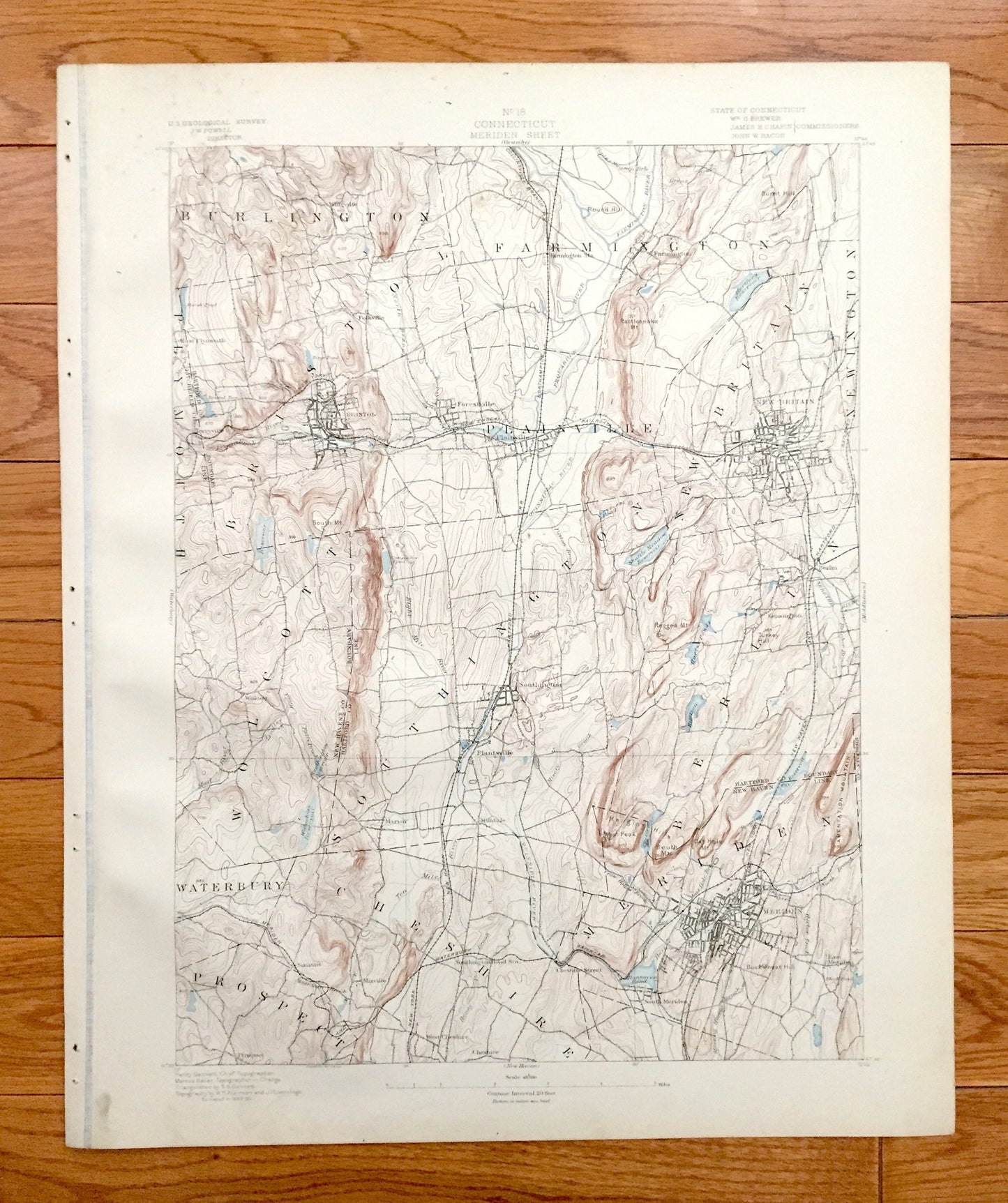 Antique Meriden, Connecticut 1893 US Geological Survey Topographic Map – Burlington, Farmington, Southington, Bristol New Britain Wolcott CT