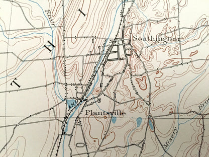 Antique Meriden, Connecticut 1893 US Geological Survey Topographic Map – Burlington, Farmington, Southington, Bristol New Britain Wolcott CT