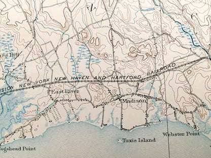 Antique Guilford, Connecticut 1893 US Geological Survey Topographic Map – Madison, Clinton, Killingworth, Durham, Haddam, Saybrook, Coast CT