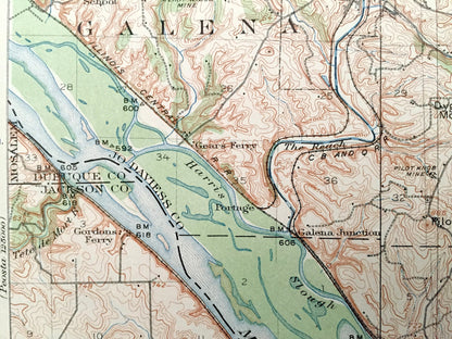 Antique Galena, Illinois 1913 US Geological Survey Topographic Map – Menominee, Rawlins, Scales Mound, Rice, Hanover, Bremen, Aiken, Iowa IL