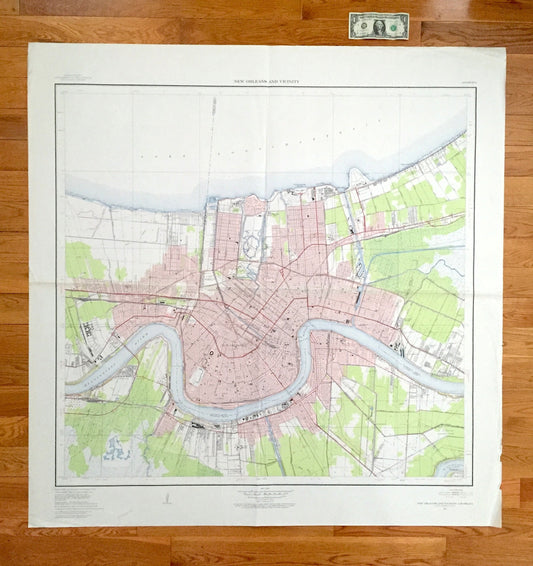 Antique New Orleans, Louisiana 1951 WALL SIZE US Geological Survey Topographic Map – Big Easy, Bourbon Street, French Quarter, Saints, la