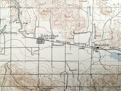 Antique Mojave, California 1915 US Geological Survey Topographic Map – Mojave Desert, Mohave, Tehachapi, Kern County, Sierra Nevada, Sequoia