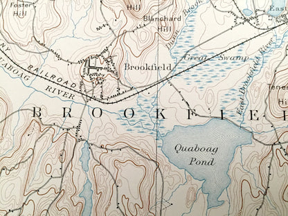 Antique Brookfield, Massachusetts 1893 US Geological Survey Topographic Map – Sturbridge, Ware, Palmer, Brinfield, Southbridge, Union, MA CT