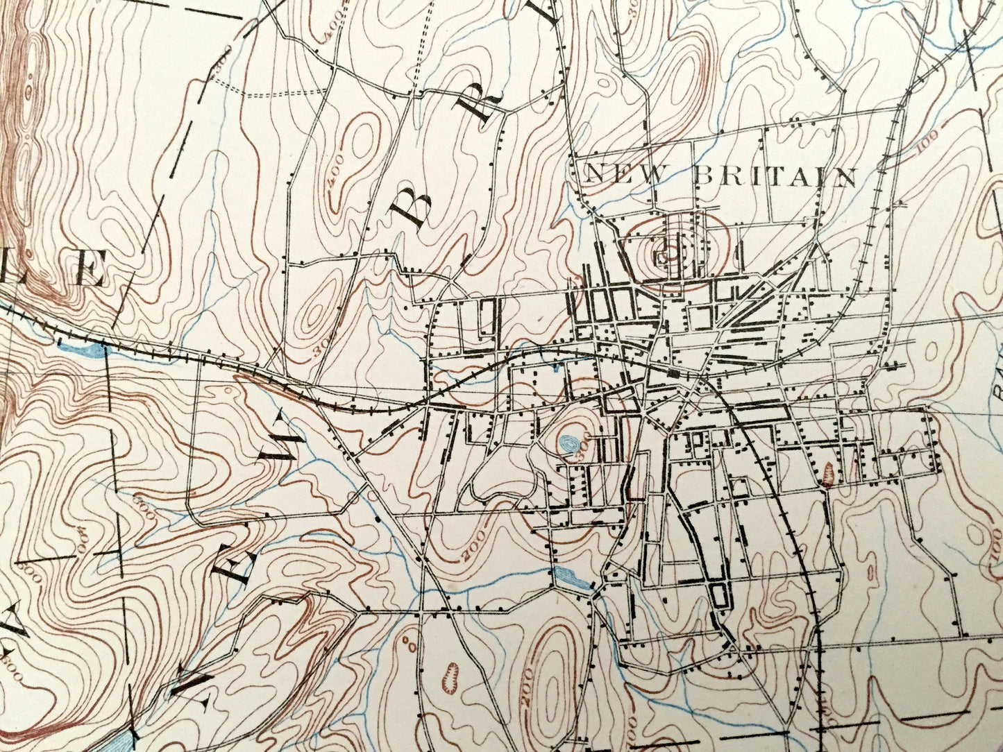 Antique Meriden, Connecticut 1893 US Geological Survey Topographic Map – Burlington, Farmington, Southington, Bristol New Britain Wolcott CT