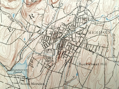 Antique Meriden, Connecticut 1893 US Geological Survey Topographic Map – Burlington, Farmington, Southington, Bristol New Britain Wolcott CT