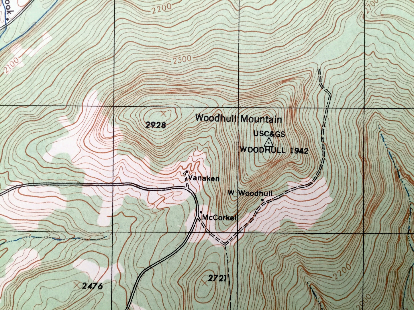 Antique Peekamoose Mountain, New York 1943 US Geological Survey Topographic Map – Ulster, Sullivan County, Denning, Shandaken, Neversink, NY