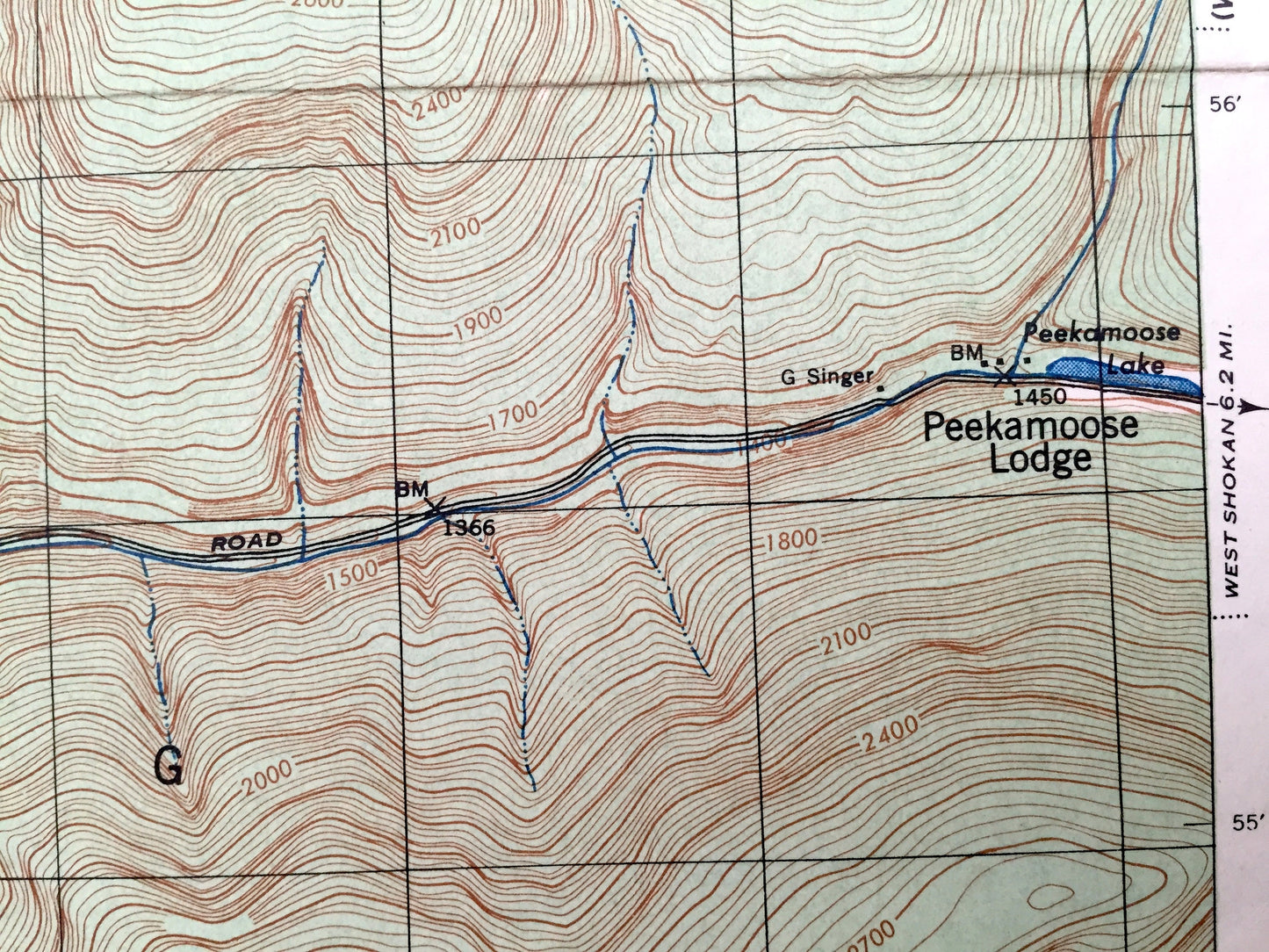 Antique Peekamoose Mountain, New York 1943 US Geological Survey Topographic Map – Ulster, Sullivan County, Denning, Shandaken, Neversink, NY