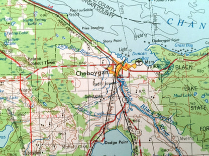 Antique Cheboygan, Michigan 1955 US Geological Survey Topographic Map – Petoskey, Bayne City, East Jordan, Onaway, Charleveix, St Ignace, MI