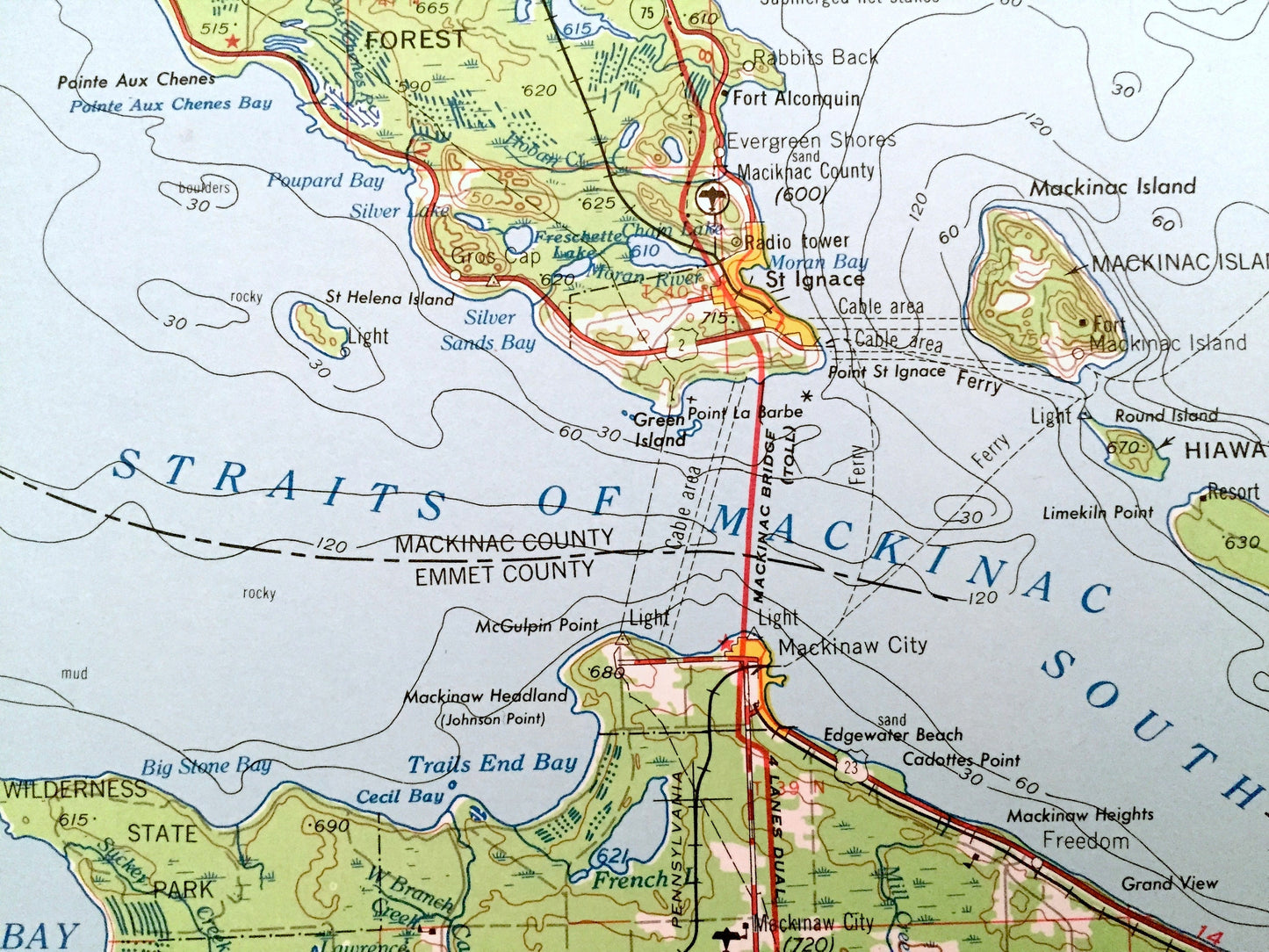 Antique Cheboygan, Michigan 1955 US Geological Survey Topographic Map – Petoskey, Bayne City, East Jordan, Onaway, Charleveix, St Ignace, MI