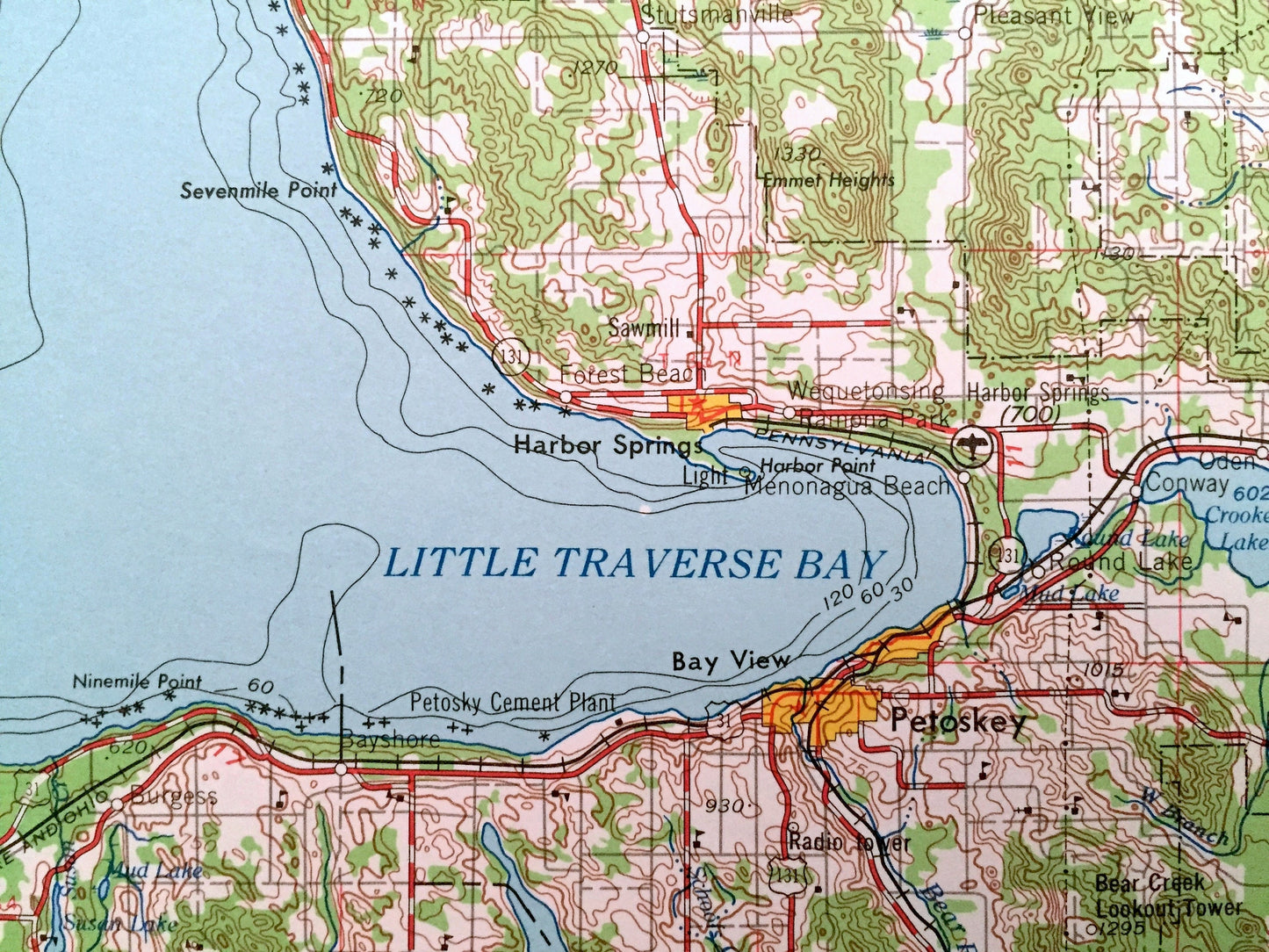 Antique Cheboygan, Michigan 1955 US Geological Survey Topographic Map – Petoskey, Bayne City, East Jordan, Onaway, Charleveix, St Ignace, MI