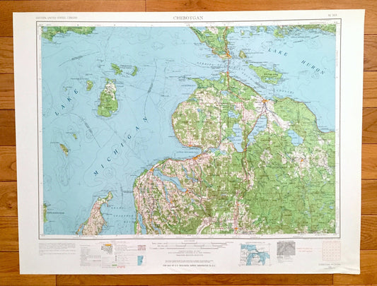 Antique Cheboygan, Michigan 1955 US Geological Survey Topographic Map – Petoskey, Bayne City, East Jordan, Onaway, Charleveix, St Ignace, MI