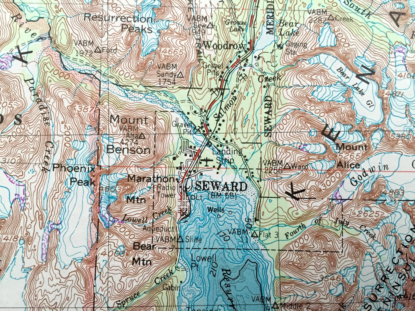 Antique Seward, Alaska 1953 US Geological Survey Topographic Map – Anchorage, Kenai National Park, Chugach, Mountains, Prince William, AK