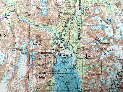 Antique Seward, Alaska 1953 US Geological Survey Topographic Map – Anchorage, Kenai National Park, Chugach, Mountains, Prince William, AK
