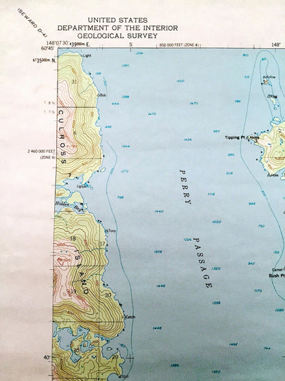 Antique Seward (C-3), Alaska 1951 US Geological Survey Topographic Map – Perry Island, Prince William Sound, Culross, Passage, Lone, AK