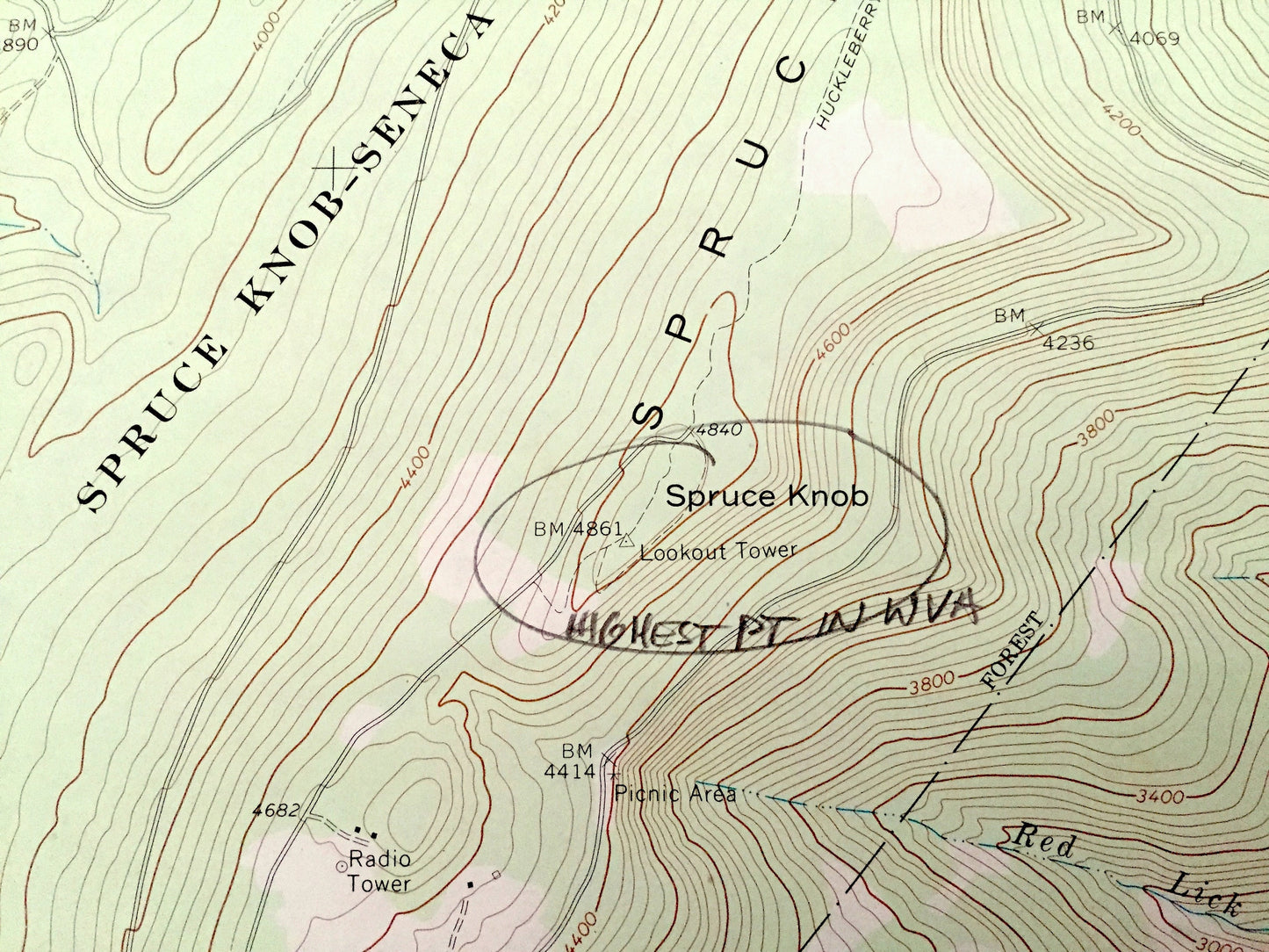 Antique Spruce Knob, West Virginia 1970 US Geological Survey Topographic Map - Pendleton County, Circleville, Union, Dry Fork, Greenbank WV