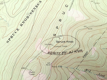 Antique Spruce Knob, West Virginia 1970 US Geological Survey Topographic Map - Pendleton County, Circleville, Union, Dry Fork, Greenbank WV