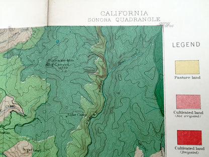Antique Sonora, California 1891 US Geological Survey Topographic Map – Tuolumne Stanislaus Merced Mariposa County Yosemite National Park CA
