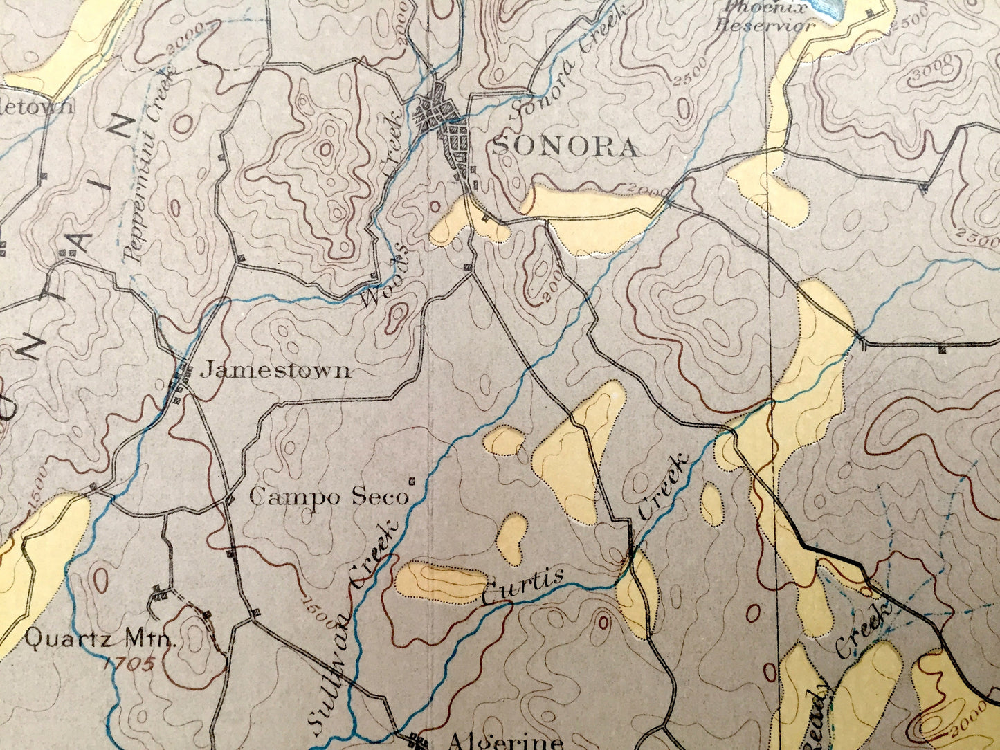 Antique Sonora, California 1891 US Geological Survey Topographic Map – Tuolumne Stanislaus Merced Mariposa County Yosemite National Park CA