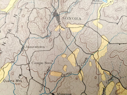 Antique Sonora, California 1891 US Geological Survey Topographic Map – Tuolumne Stanislaus Merced Mariposa County Yosemite National Park CA