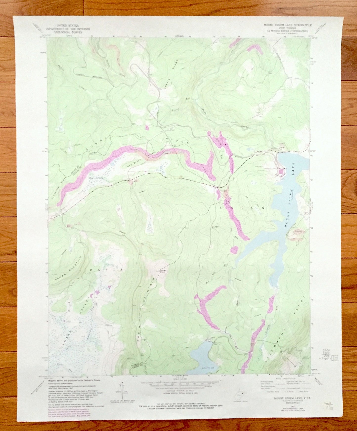 Antique Mount Storm Lake, West Virginia 1967 US Geological Survey Topographic Map - Grant, Tucker County Union Canaan Valley Dobbin Ridge WV