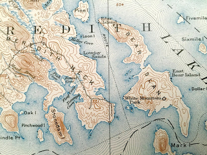 Antique Lake Winnipesaukee, New Hampshire 1909 US Geological Survey Topographic Map – Laconia, Gilford, Alton, Meredith Moultonboro Weirs NH