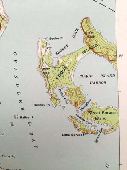 Antique Columbia Falls, Maine 1941 US Geological Survey Topographic Map – Jonesport, Jonesboro, Addison, Roque Bluffs, Marshfield Sealand ME