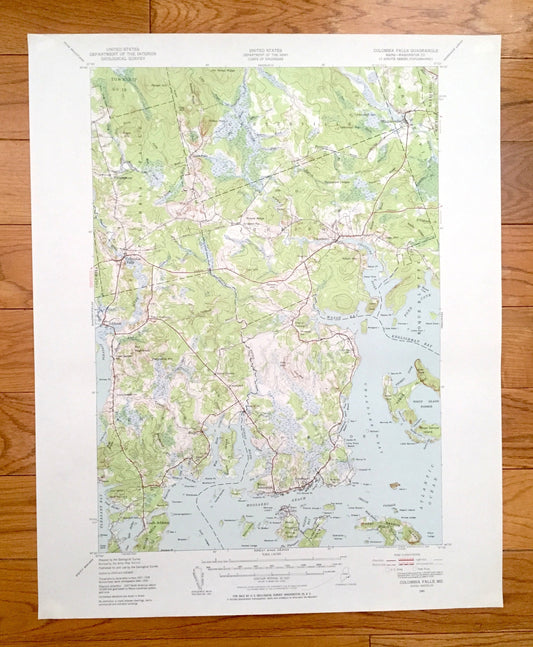 Antique Columbia Falls, Maine 1941 US Geological Survey Topographic Map – Jonesport, Jonesboro, Addison, Roque Bluffs, Marshfield Sealand ME