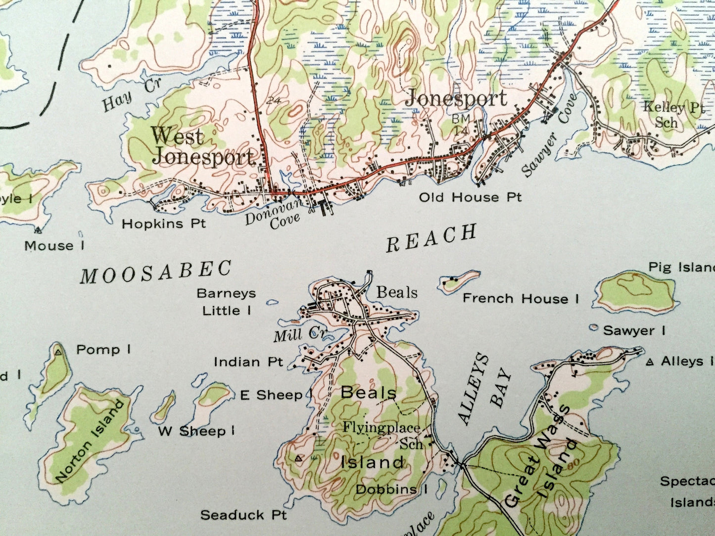 Antique Columbia Falls, Maine 1941 US Geological Survey Topographic Map – Jonesport, Jonesboro, Addison, Roque Bluffs, Marshfield Sealand ME