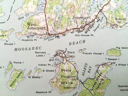 Antique Columbia Falls, Maine 1941 US Geological Survey Topographic Map – Jonesport, Jonesboro, Addison, Roque Bluffs, Marshfield Sealand ME