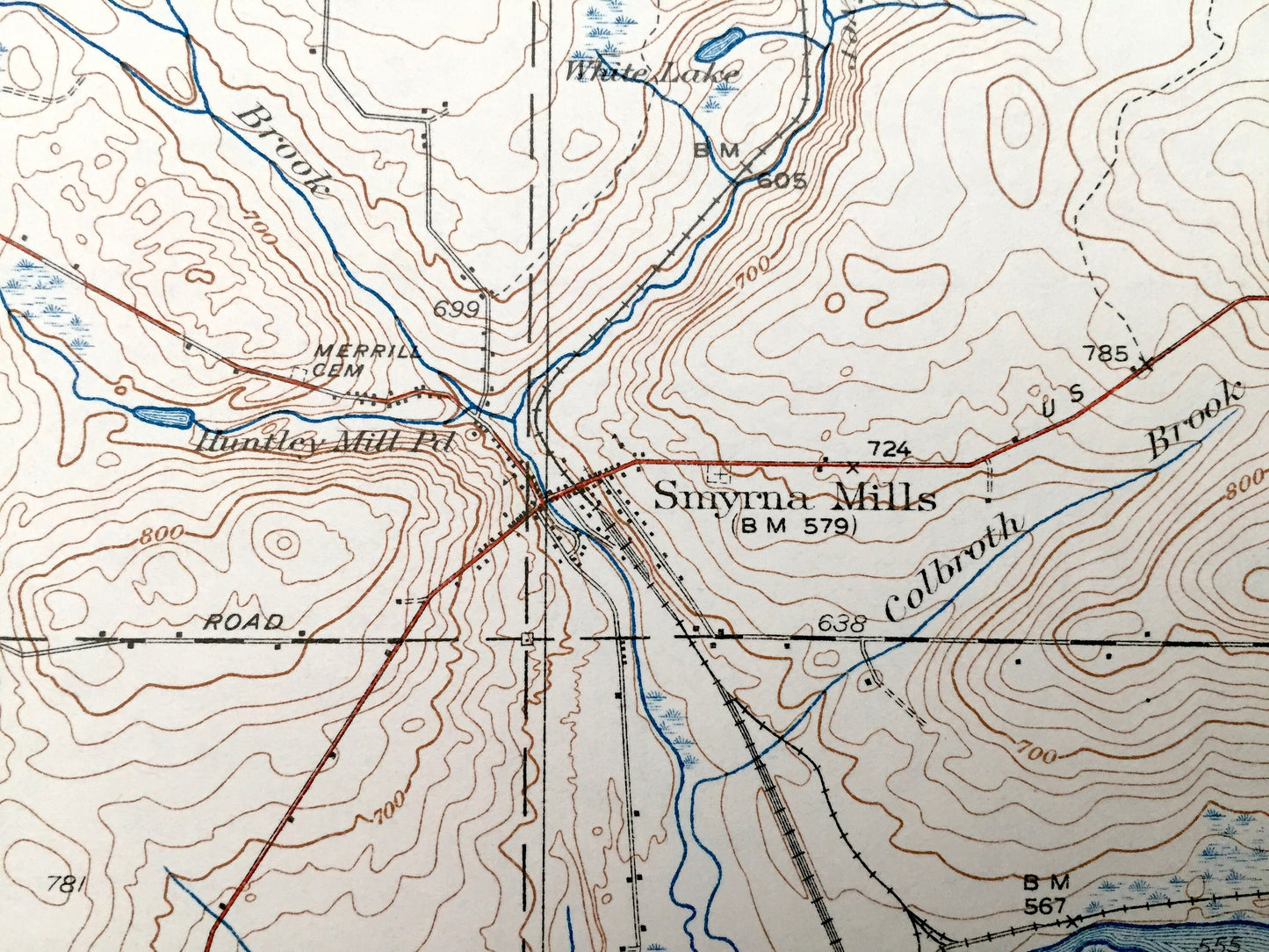 Antique Smyrna Mills, Maine 1937 US Geological Survey Topographic Map – Aroostook County, Oakfield Island Falls Pleasant Meduxnekeag Lake ME