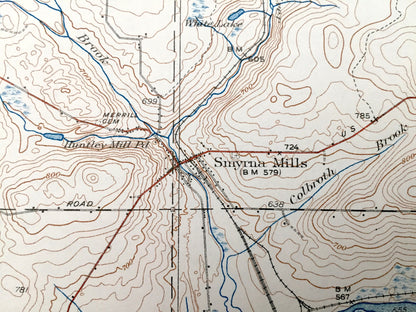 Antique Smyrna Mills, Maine 1937 US Geological Survey Topographic Map – Aroostook County, Oakfield Island Falls Pleasant Meduxnekeag Lake ME
