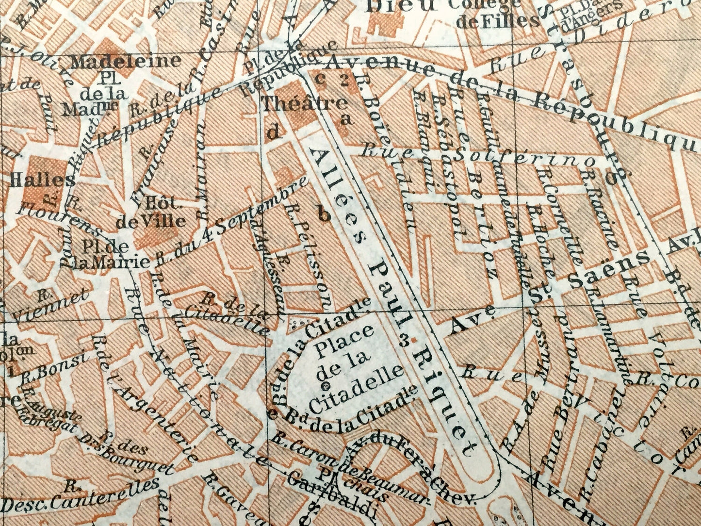 Antique 1914 Beziers and Narbonne, France Map from Baedekers Guide Atlas – Occitanie Region, Department, Southern France, Orb River