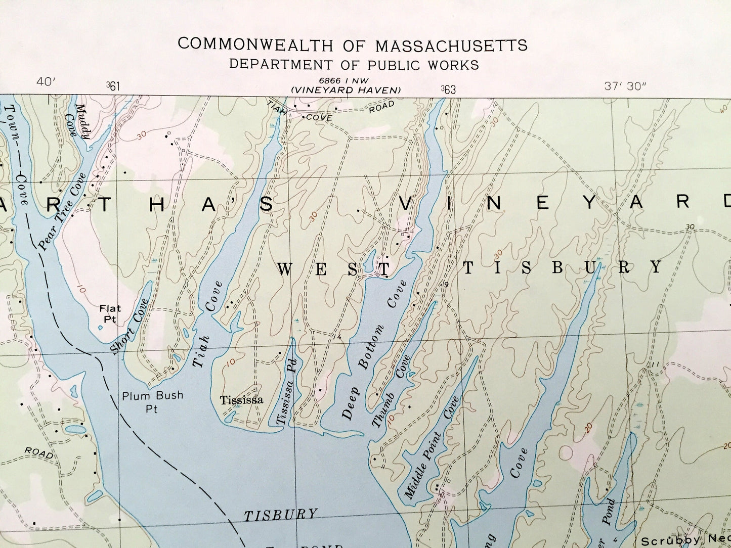 Antique Tisbury Great Pond, Massachusetts 1972 US Geological Survey Topographic Map – Chilmark, West, Edgartown, Martha's Vineyard, Dukes MA