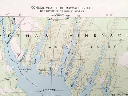 Antique Tisbury Great Pond, Massachusetts 1972 US Geological Survey Topographic Map – Chilmark, West, Edgartown, Martha's Vineyard, Dukes MA