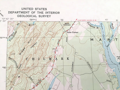 Antique Tisbury Great Pond, Massachusetts 1972 US Geological Survey Topographic Map – Chilmark, West, Edgartown, Martha's Vineyard, Dukes MA